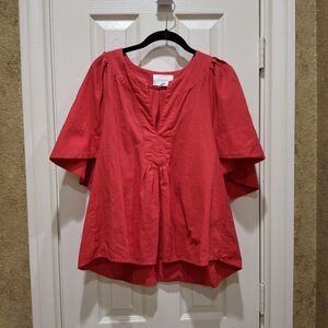 Tuckernut Pomander Place  Finley Flutter Sleeve Top - Reddish Orange, SZ M
